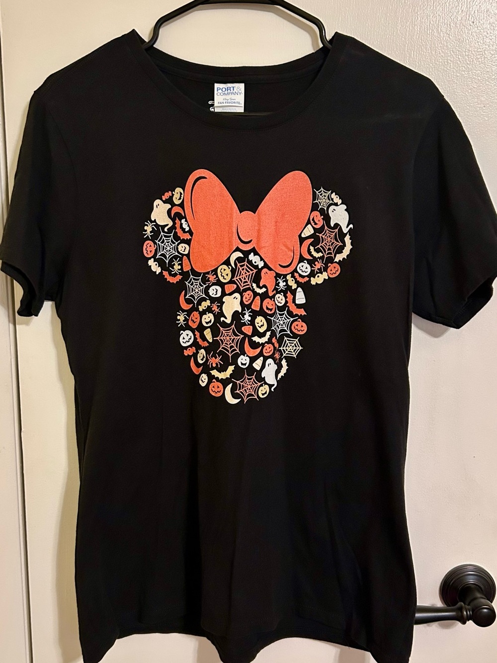 Disney Black Halloween Minnie Bow Graphic Tee Sz L